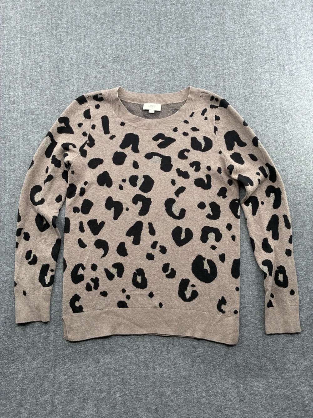 LOFT Taupe Leopard Print Crewneck Sweater sparkles Cotton